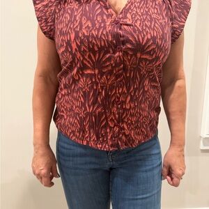 Evereve Red and Black Patterned Blouse